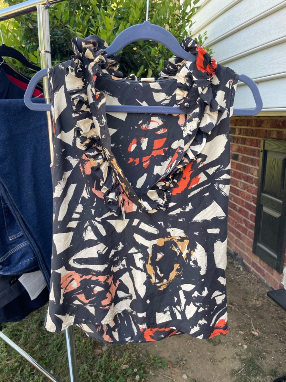 J. Crew 100% Silk Abstract Print Top - Navy, Cream & Rust - Size 2